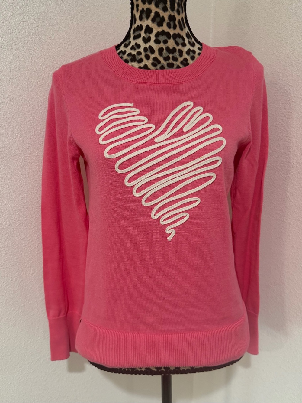 Time and Tru Pink Crewneck Sweater with White Heart Detail